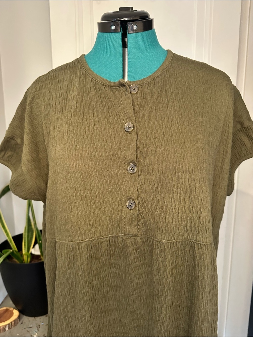 Madewell Olive Green Textured Dress - Picture 4 of 7